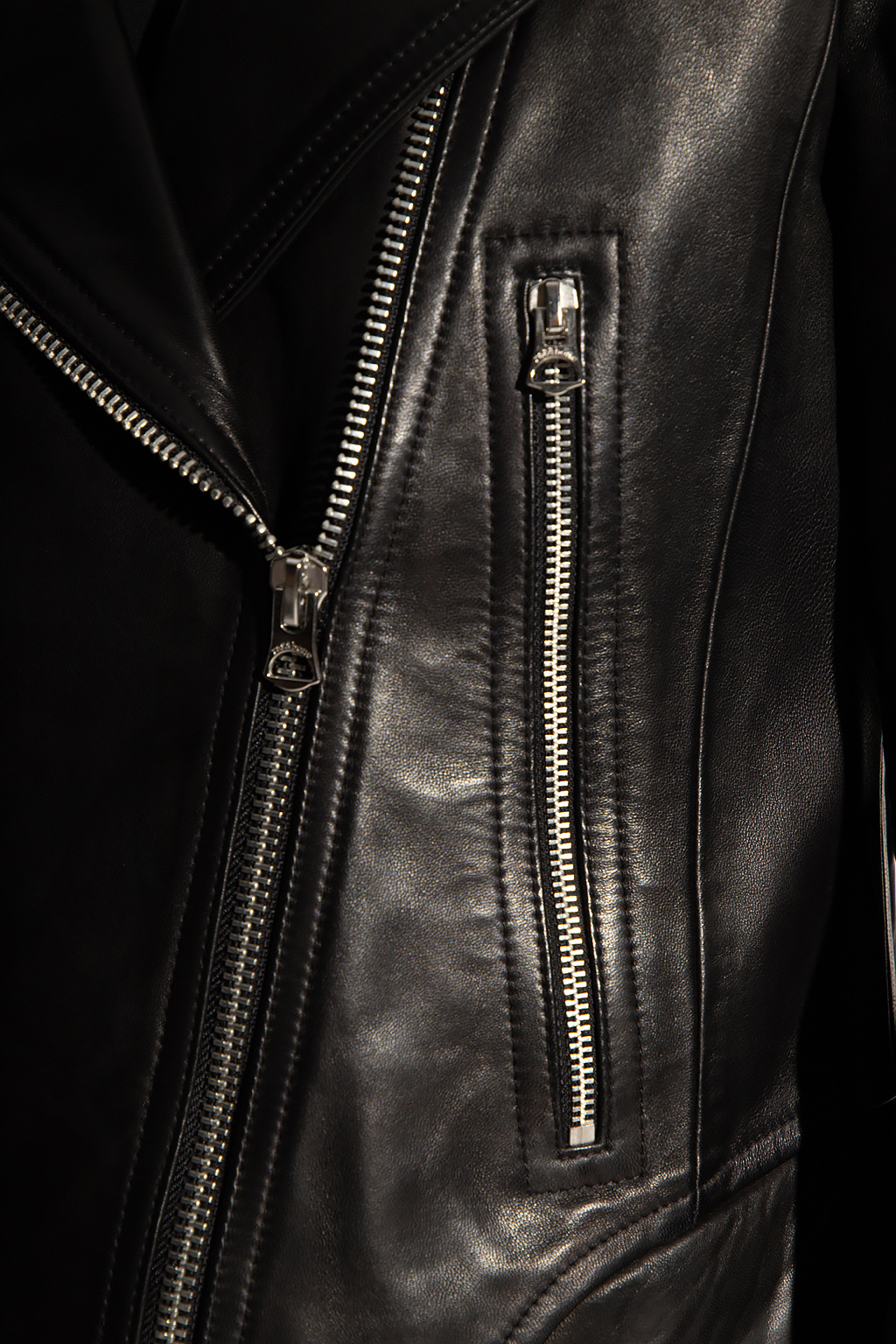 Rick Owens draped long-line T-shirt  Leather biker jacket